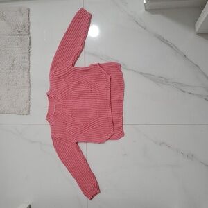 Pink Ribbed Knit Sweatshirt with Crew Neck